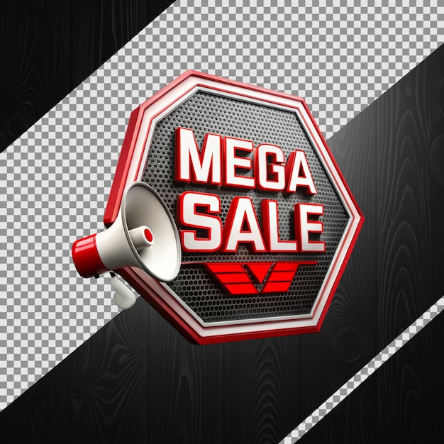 Mega vente 3D Symbole ou logo isolé sur un fond transparent