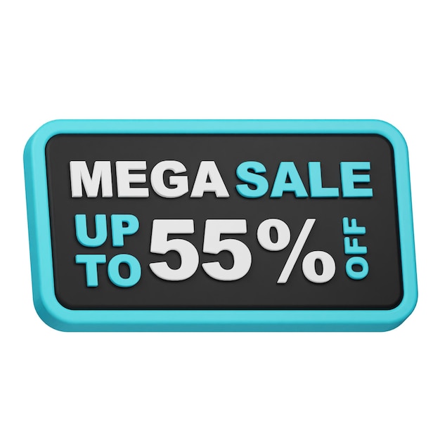 Mega vente jusqu'à 55 off icône 3D isolée sur le fond blanc