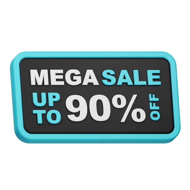 Mega vente jusqu'à 90 off icône 3D isolée sur le fond blanc