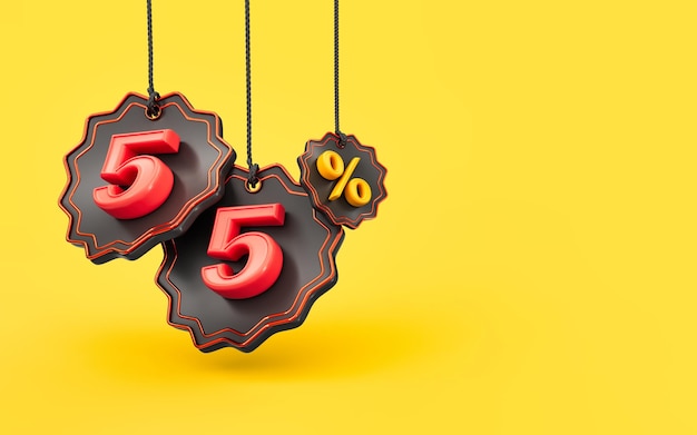 Photo mega vente offre 55 % de réduction sur le concept de rendu 3d de fond jaune shopping pour la bannière de vente