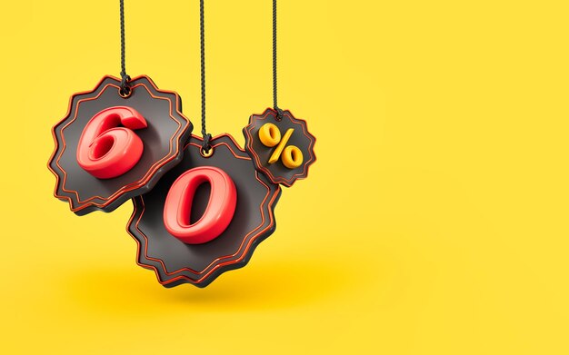 Photo mega vente offre 60 % de réduction sur le concept de rendu 3d de fond jaune shopping pour la bannière de vente