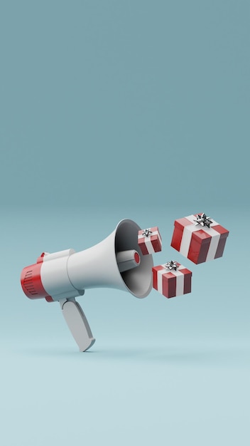 Un mégaphone avec une boîte cadeau dessus