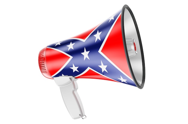 Mégaphone avec le drapeau des États confédérés d'Amérique rendu 3D isolé sur fond blanc