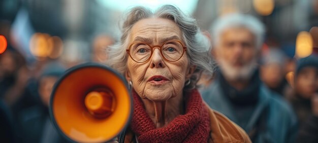 Photo mégaphone de protestation et discours d'une femme noire en colère lors d'un rassemblement révolution de haut-parleurs et discours