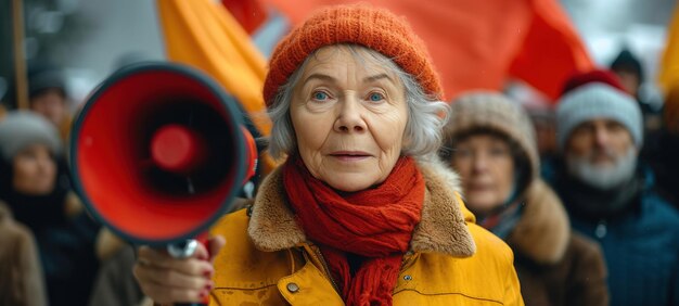 Photo mégaphone de protestation et discours d'une femme noire en colère lors d'un rassemblement révolution de haut-parleurs et discours