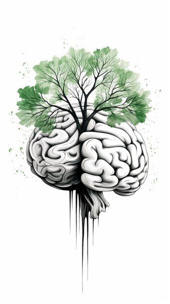 Meilleur cerveau humain avec des arbres laisse une image de fond blanc d'art généré par l'IA