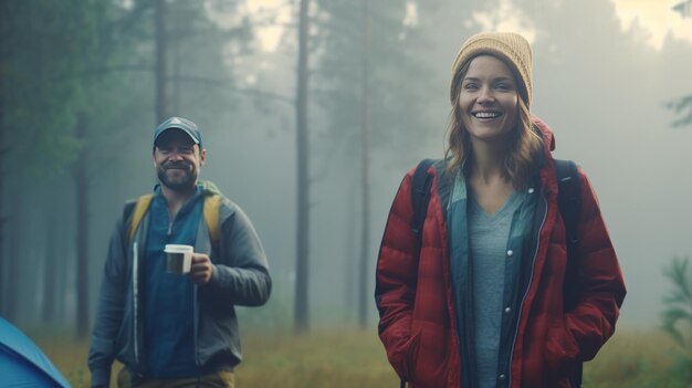 Le meilleur début de journée est une tasse de café chaud seul avec votre bien-aimé camping de randonnée et d'amour