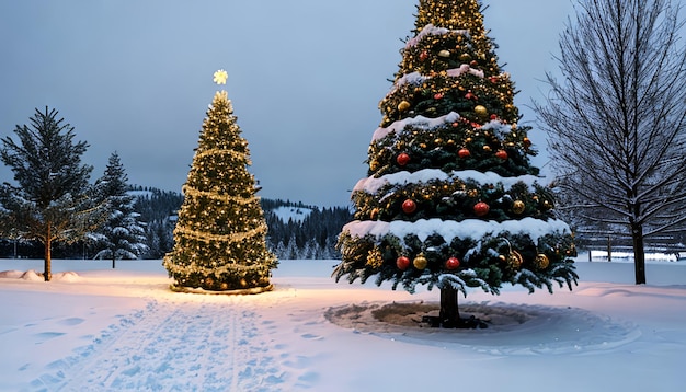 le meilleur design d'arbre de Noël avec un fond de neige