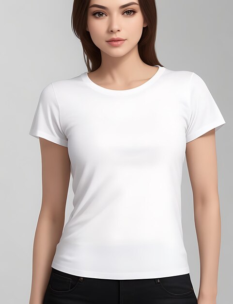 Le meilleur modèle de femme en T-shirt blanc à vue frontale