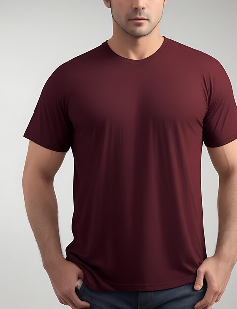 Photo le meilleur modèle d'homme en t-shirt rouge cerise antique