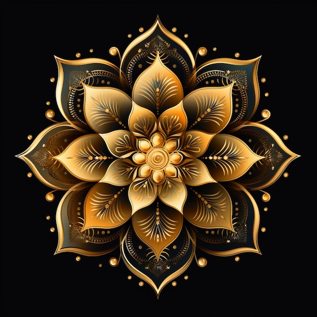 Les meilleures fleurs de mandala dorées Diwali image de fond noir Ai généré par l'art