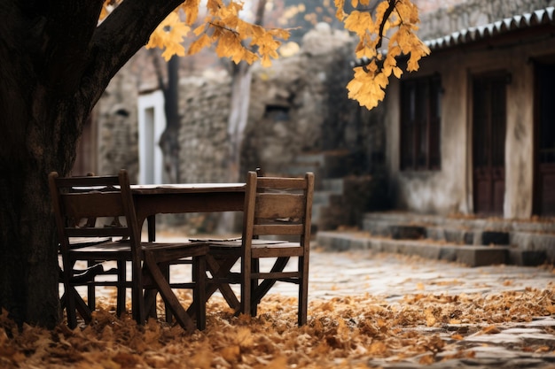 La mélancolie de l'automne au milieu des feuilles tombées dans un village grec