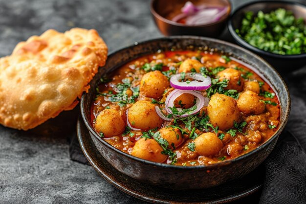 Un mélange de bhatura ou de puri avec du chana masala Generative Ai