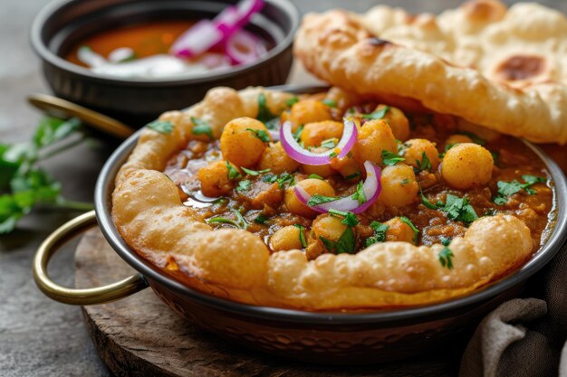 Un mélange de bhatura ou de puri avec du chana masala Generative Ai