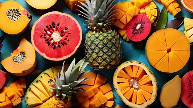 Photo une mélange de fruits exotiques