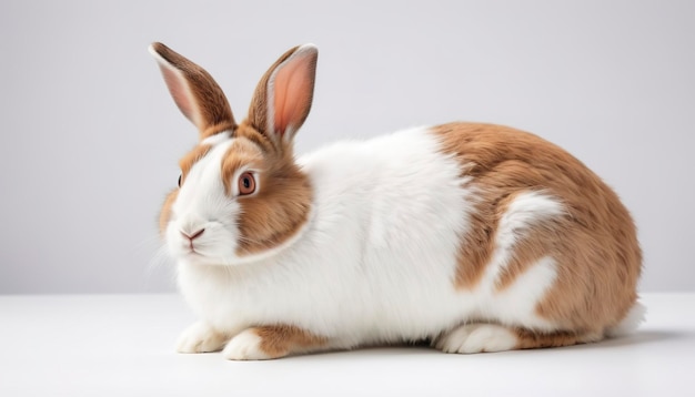 mélange de lapin blanc brun sur fond blanc avec un lapin de Pâques à couper le chemin