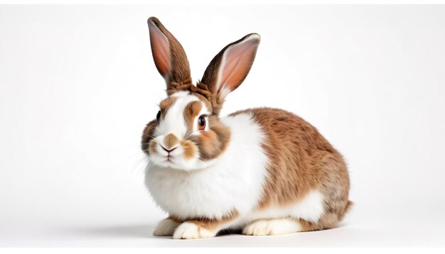 mélange de lapin blanc brun sur fond blanc avec un lapin de Pâques à couper le chemin