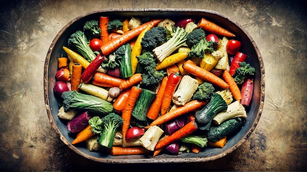 mélange de légumes cuits dans un bol variété de légumes grillés dans un bol sur un fond abstrait