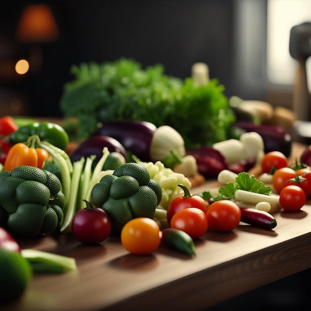 Un mélange de légumes frais sur une table en bois