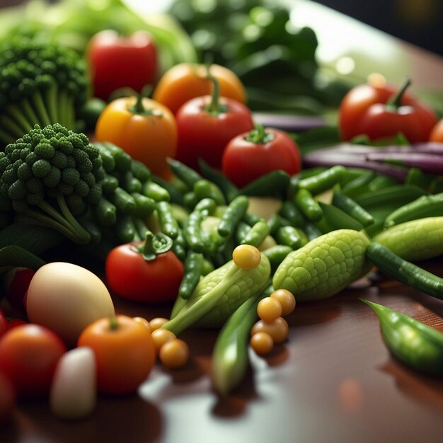 Un mélange de légumes frais sur une table en bois