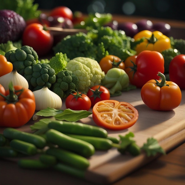 Un mélange de légumes frais sur une table en bois