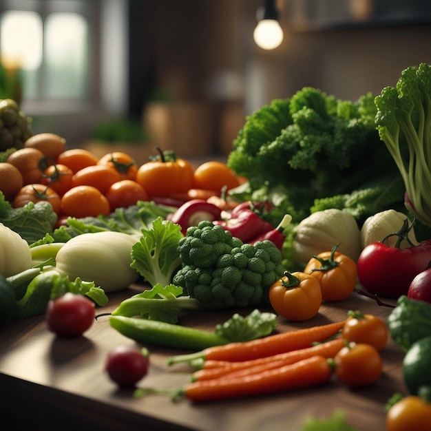 Un mélange de légumes frais sur une table en bois