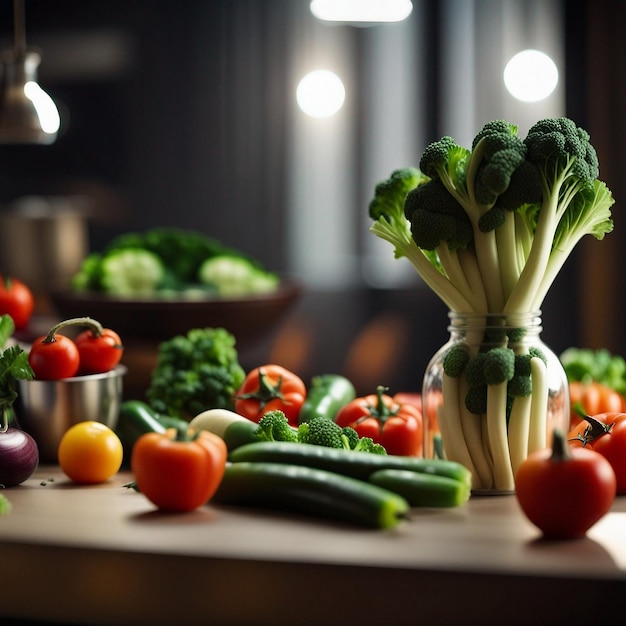 Un mélange de légumes frais sur une table en bois