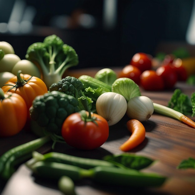 Un mélange de légumes frais sur une table en bois