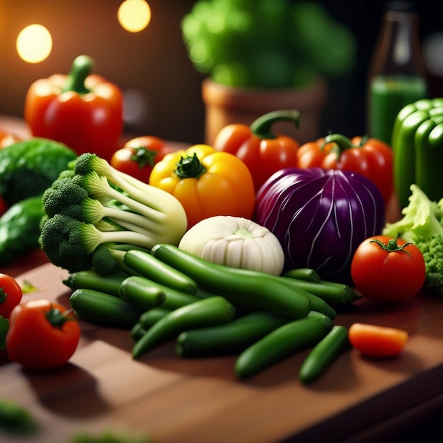 Un mélange de légumes frais sur une table en bois