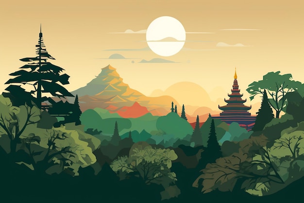 Le mélange mystique de Chiang Mai, les sommets verdoyants, les flèches dorées et le ciel éclairé par des lanternes