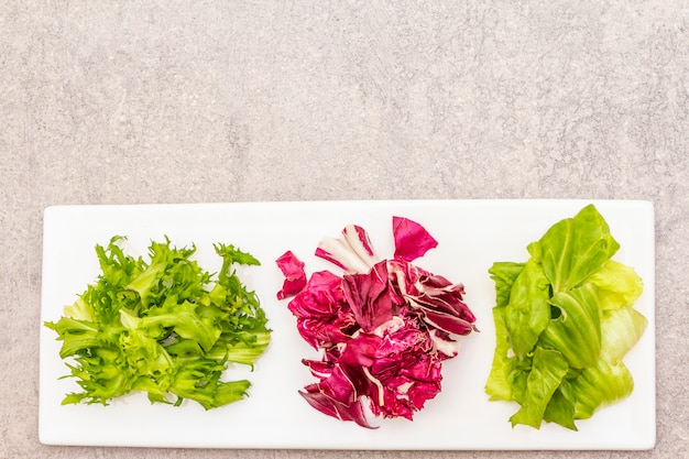 Mélange de salade fraîche ingrédients sur plaque