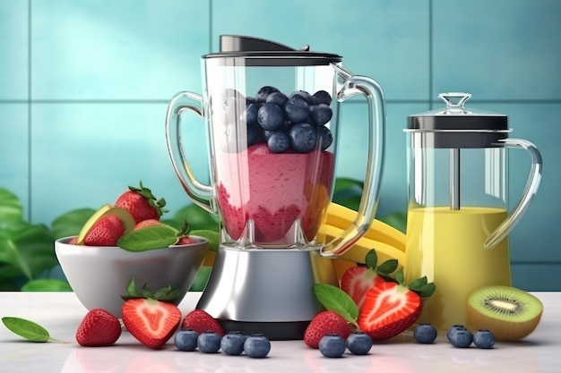 Mélanger du jus de fruits frais dans la cuisine