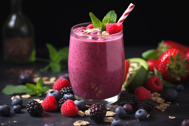 Mélanger des ingrédients de fruits sucrés dans un verre pour végétariens