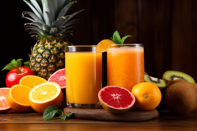 Mélanges ou jus de fruits tropicaux sains