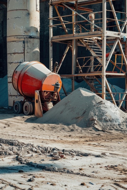 Photo un mélangeur de ciment garé devant un bâtiment adapté aux projets de construction et d'architecture
