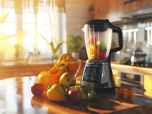 Un mélangeur contemporain rempli de fruits vibrants générés par Ai