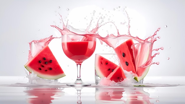 Melon d'eau avec des éclaboussures de jus isolées sur un fond blanc