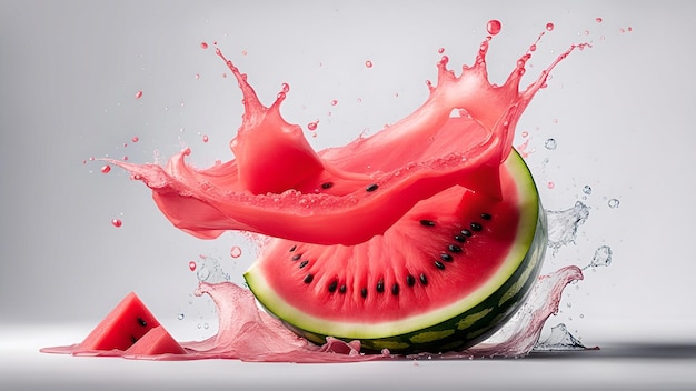 Melon d'eau avec des éclaboussures de jus isolées sur un fond blanc