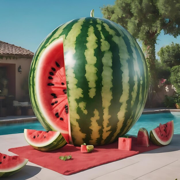 Melon d'eau gonflable sur un fond de piscine