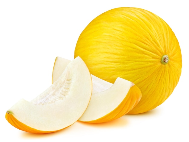 Melon isolé sur fond blanc tranches de Melon macro studio photo Melon With clipping path