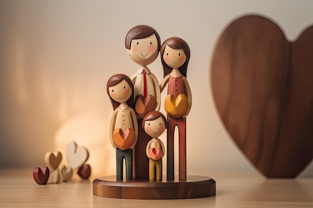 Membre de la famille en bois avec maman papa et enfants figurine s'aiment