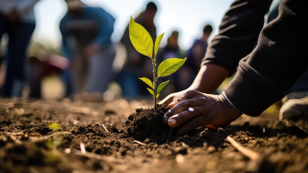 Photo les membres de la communauté participent activement au processus de plantation d'arbres