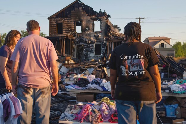 Photo des membres de la communauté recueillent des dons pour une victime d'un incendie.