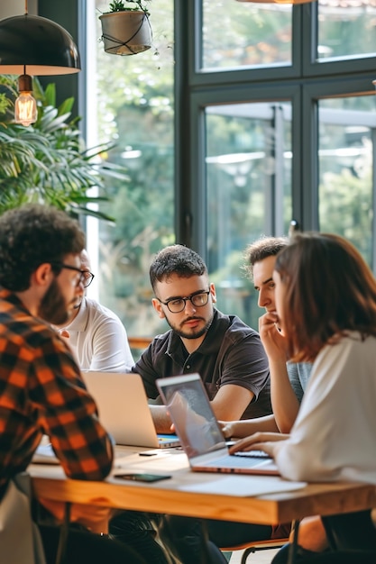 Membres de l'équipe collaborant sur un projet partagé ou une séance de brainstorming