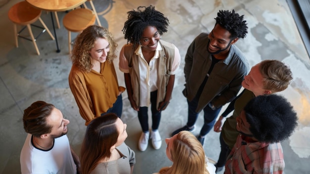 Photo des membres d'un groupe diversifié communiquant lors d'un événement d'affaires. des employés multiethniques discutant lors d'une réunion ou d'une session de formation.