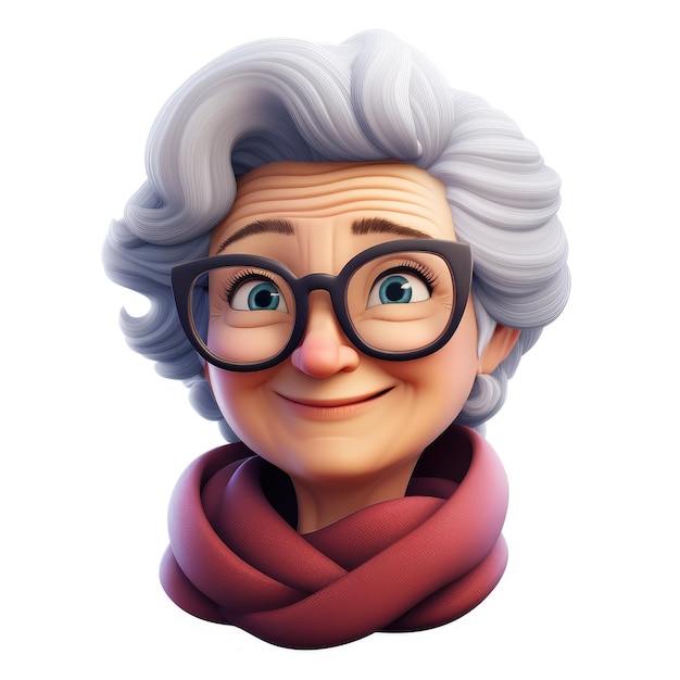 Memoji belle grand-mère sur un fond blanc emoji personnage de dessin animé