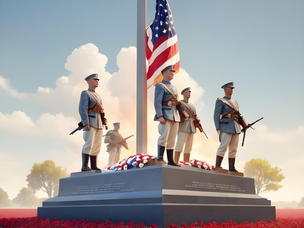 Mémorial du champ de bataille avec des soldats rendant hommage à leurs camarades tombés Jour du souvenir AI Générer