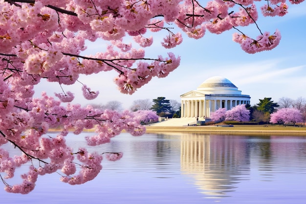 Le mémorial Jefferson et les fleurs de cerisier à Washington, DC, États-Unis