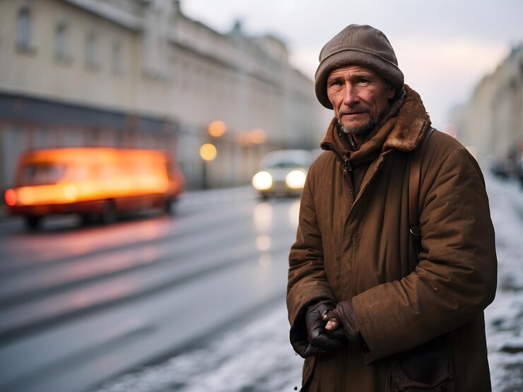 Photo un mendiant en russie se tient au bord de la route et mendie.