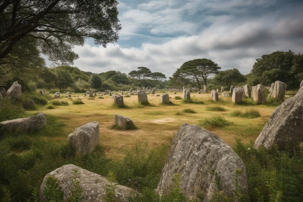 Photo menhirs mystérieux et vestiges celtiques à carnac france générative ia